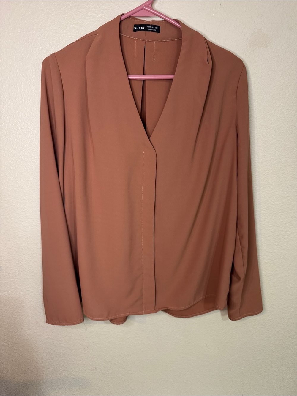 SHEIN Women's Rusty Terracotta V-Neck Long Sleeve Blouse
